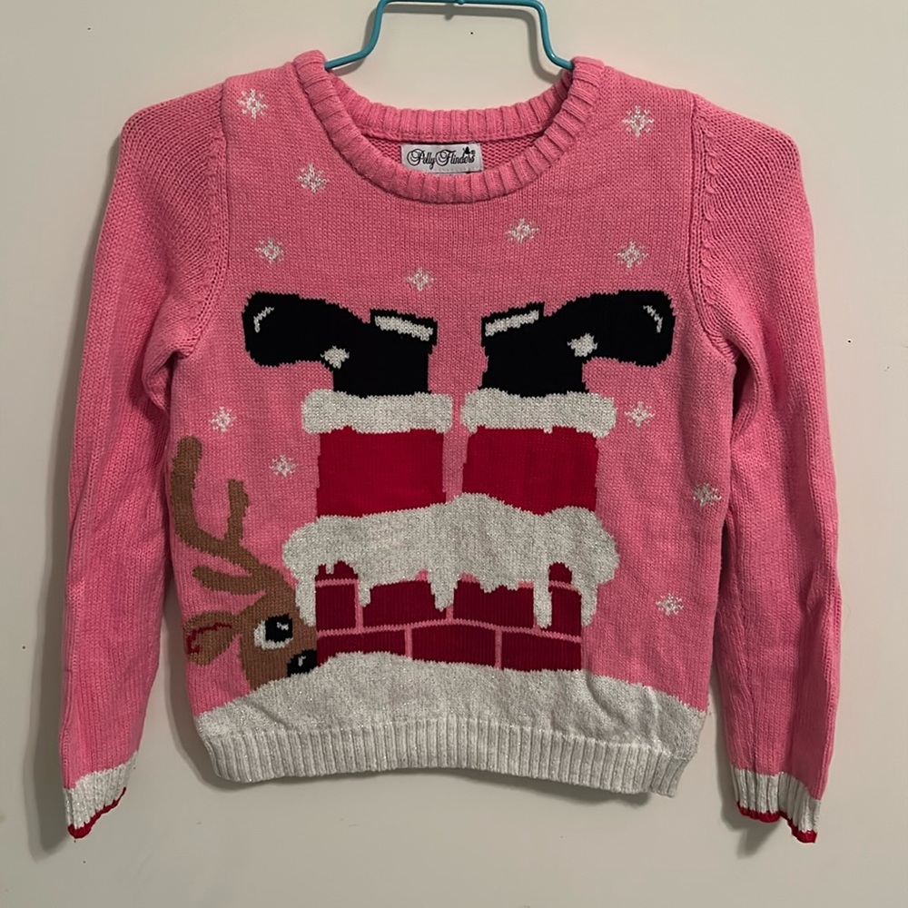 Girl’s S (7-8) Holiday Santa and Reindeer Sweater